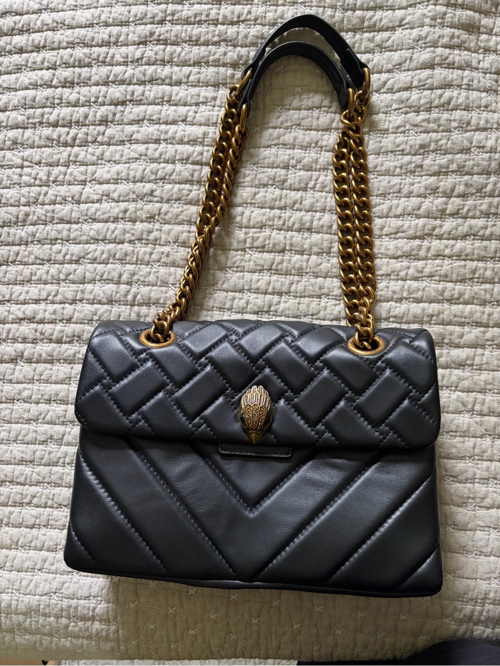 Kurt Geiger ‘The Kensington’ Black Quilted Shoulder Bag with Gold Chain Strap